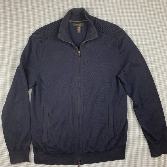 Men's MEDIUM Navy Blue Zip Up Sweater / BANANA REPUBLIC Men's Full Zip Up / - Picture 2 of 4
